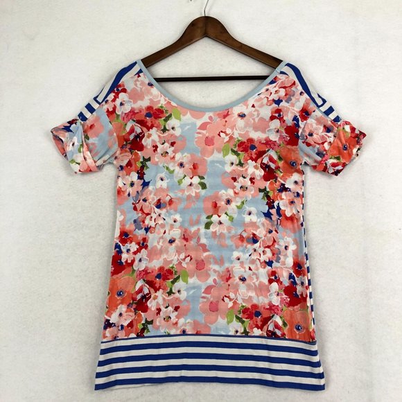 Matilda Jane Women's Size Small Bewitching Tidbit Blue White Pink Tunic Top - Picture 1 of 9